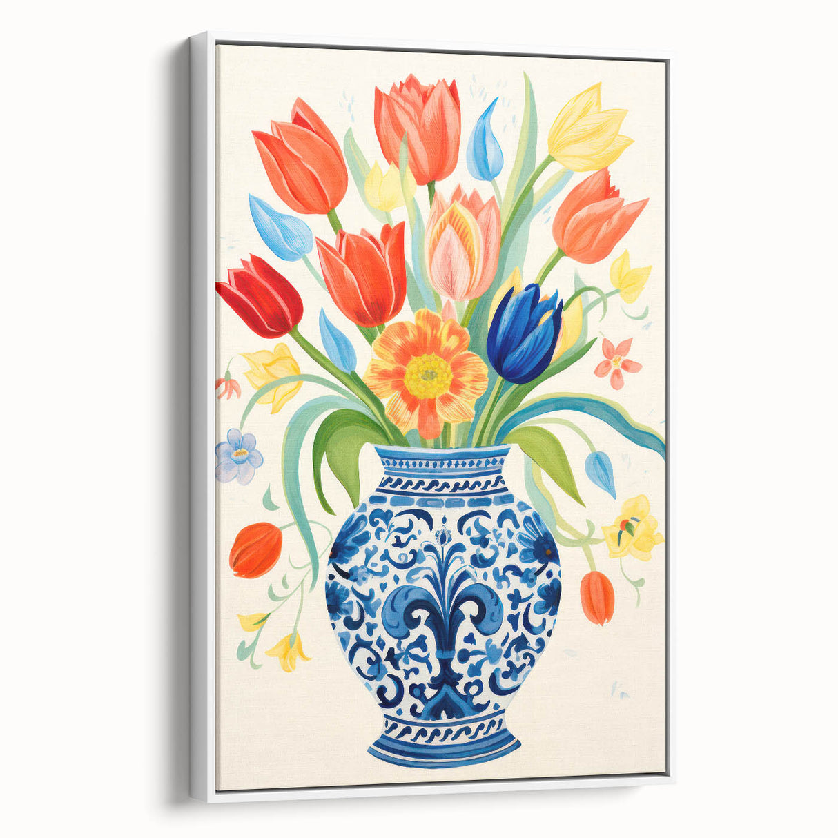 Maximalist Wall Art - Bold Floral Vase with Colorful Tulips and Pattern