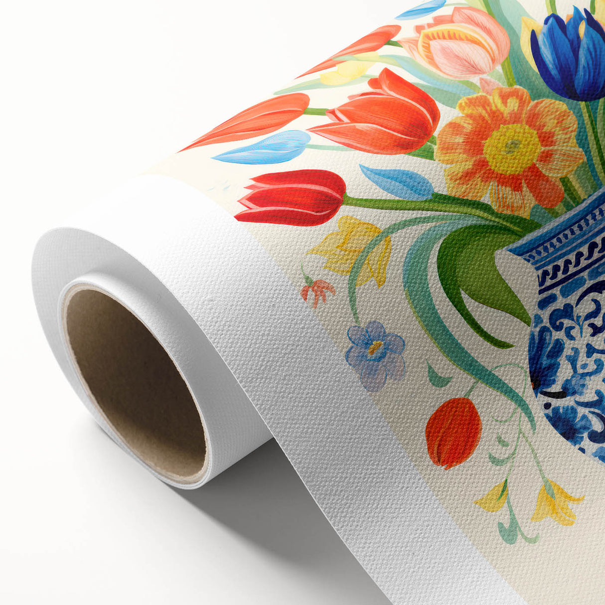 Maximalist Wall Art - Bold Floral Vase with Colorful Tulips and Pattern