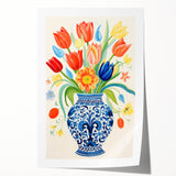 Maximalist Wall Art - Bold Floral Vase with Colorful Tulips and Pattern