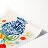 Maximalist Wall Art - Bold Floral Vase with Colorful Tulips and Pattern