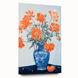 Maximalist Wall Art - Bold Floral Arrangement in Blue and Orange Vase