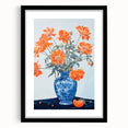 Maximalist Wall Art - Bold Floral Arrangement in Blue and Orange Vase