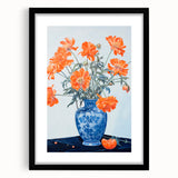 Maximalist Wall Art - Bold Floral Arrangement in Blue and Orange Vase