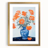 Maximalist Wall Art - Bold Floral Arrangement in Blue and Orange Vase