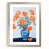 Maximalist Wall Art - Bold Floral Arrangement in Blue and Orange Vase