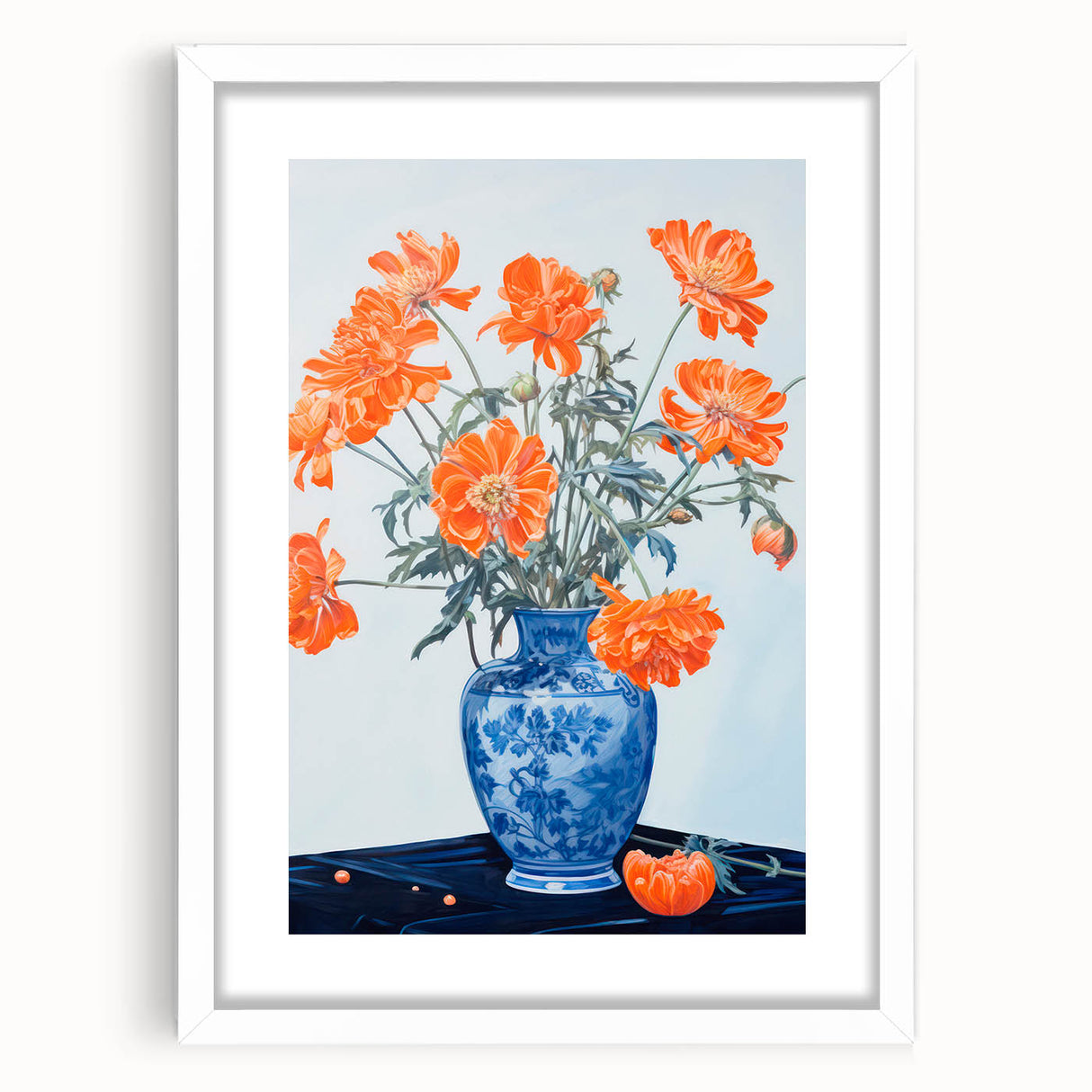 Maximalist Wall Art - Bold Floral Arrangement in Blue and Orange Vase