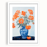 Maximalist Wall Art - Bold Floral Arrangement in Blue and Orange Vase