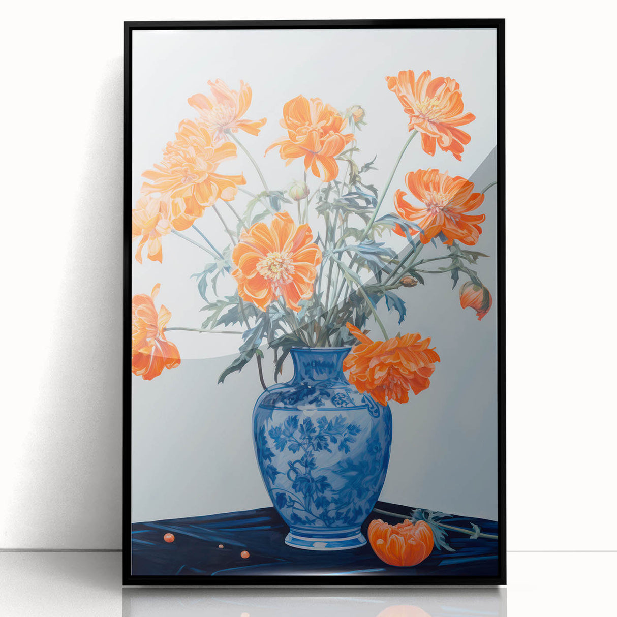 Maximalist Wall Art - Bold Floral Arrangement in Blue and Orange Vase