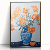 Maximalist Wall Art - Bold Floral Arrangement in Blue and Orange Vase