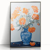 Maximalist Wall Art - Bold Floral Arrangement in Blue and Orange Vase