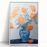 Maximalist Wall Art - Bold Floral Arrangement in Blue and Orange Vase