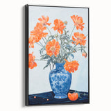Maximalist Wall Art - Bold Floral Arrangement in Blue and Orange Vase