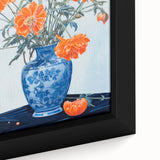 Maximalist Wall Art - Bold Floral Arrangement in Blue and Orange Vase