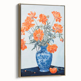 Maximalist Wall Art - Bold Floral Arrangement in Blue and Orange Vase