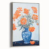 Maximalist Wall Art - Bold Floral Arrangement in Blue and Orange Vase