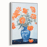 Maximalist Wall Art - Bold Floral Arrangement in Blue and Orange Vase