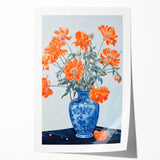 Maximalist Wall Art - Bold Floral Arrangement in Blue and Orange Vase
