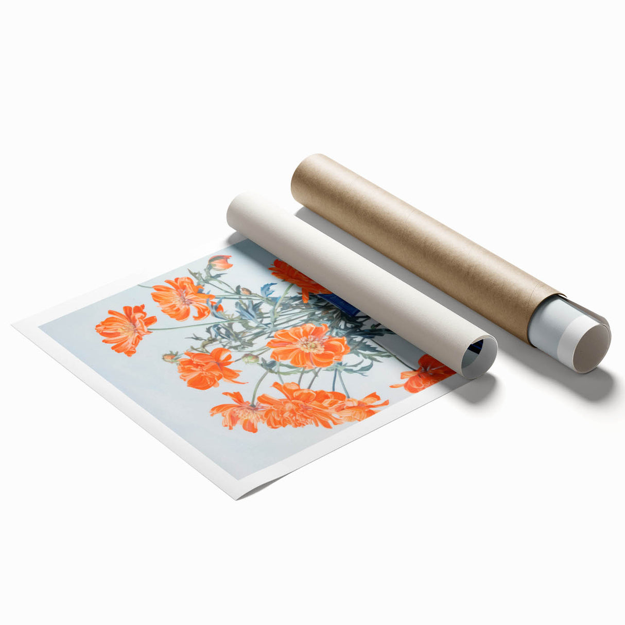 Maximalist Wall Art - Bold Floral Arrangement in Blue and Orange Vase
