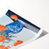 Maximalist Wall Art - Bold Floral Arrangement in Blue and Orange Vase