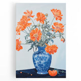 Maximalist Wall Art - Bold Floral Arrangement in Blue and Orange Vase