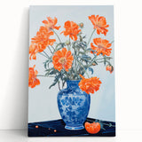 Maximalist Wall Art - Bold Floral Arrangement in Blue and Orange Vase