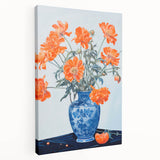 Maximalist Wall Art - Bold Floral Arrangement in Blue and Orange Vase