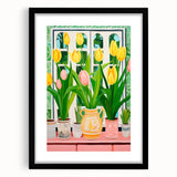 Maximalist Wall Art - Bold Tulip Garden with Vases and Vibrant Greenery