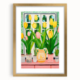 Maximalist Wall Art - Bold Tulip Garden with Vases and Vibrant Greenery