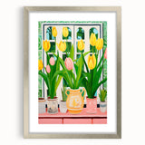 Maximalist Wall Art - Bold Tulip Garden with Vases and Vibrant Greenery