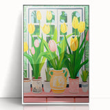 Maximalist Wall Art - Bold Tulip Garden with Vases and Vibrant Greenery
