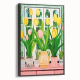 Maximalist Wall Art - Bold Tulip Garden with Vases and Vibrant Greenery