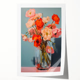 Maximalist Wall Art - Bold Floral Bouquet in Glass Vase with Soft Hues