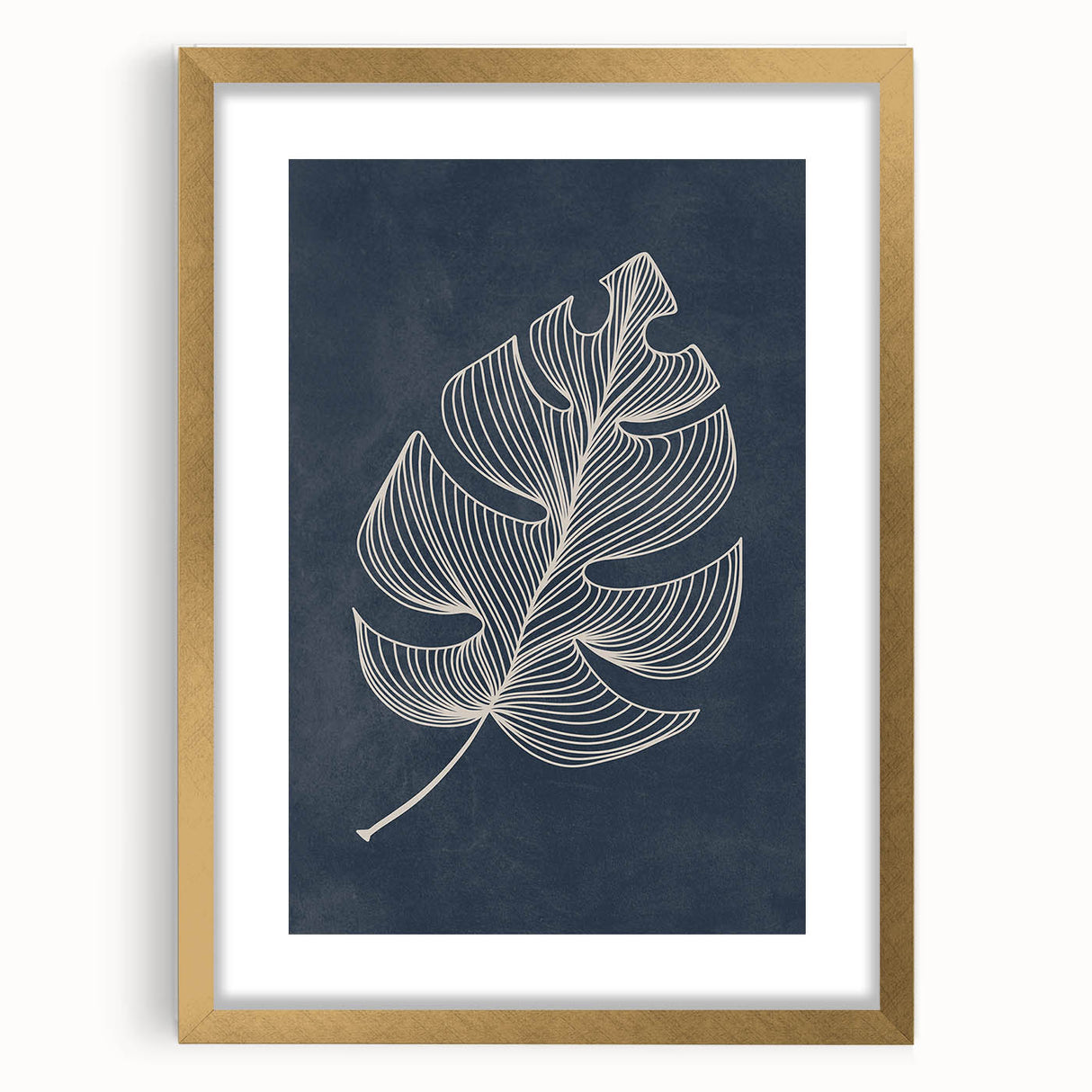 Mid Century Modern Art - Minimalist Geometric Leaf Decor on Dark Blue