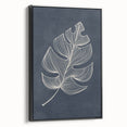 Mid Century Modern Art - Minimalist Geometric Leaf Decor on Dark Blue