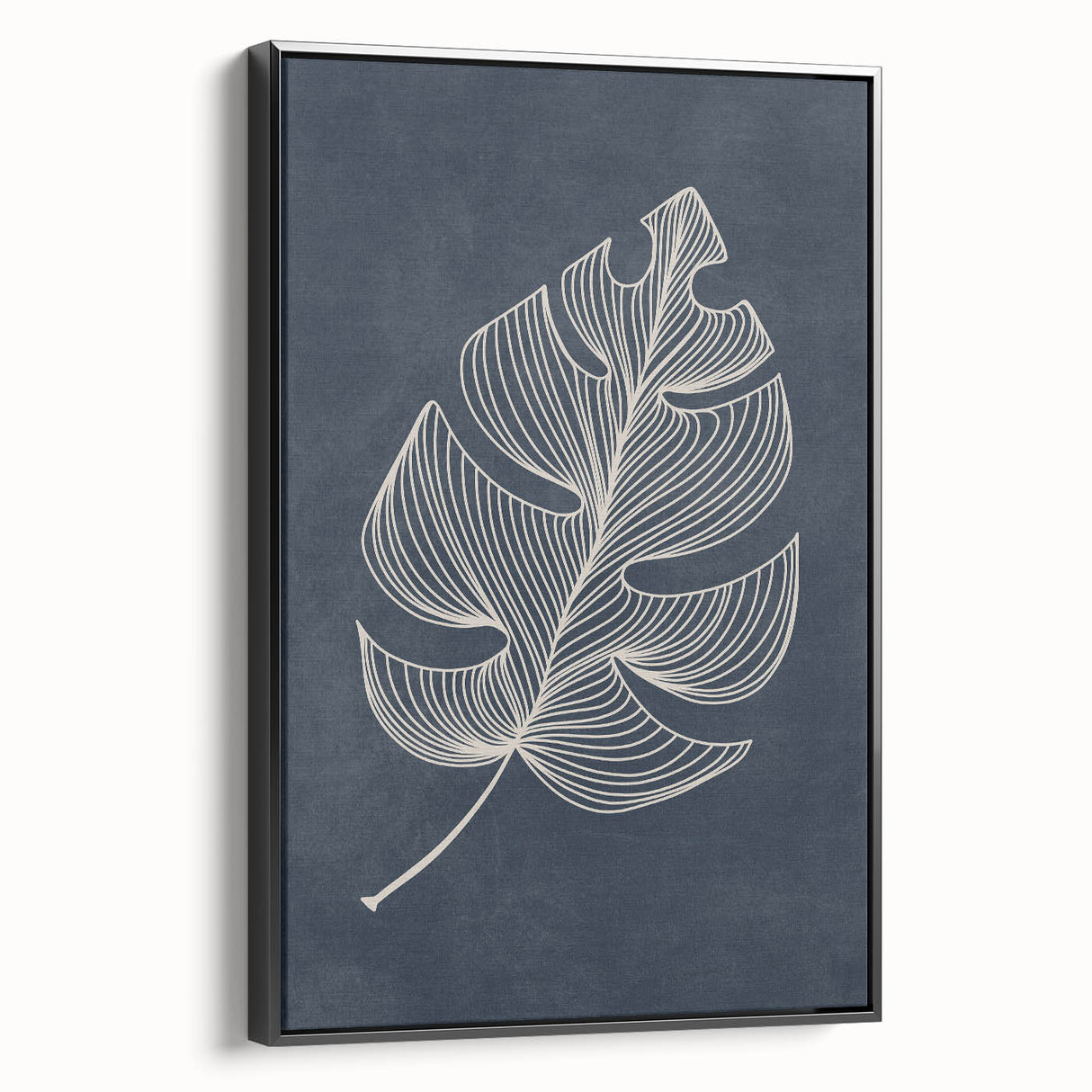 Mid Century Modern Art - Minimalist Geometric Leaf Decor on Dark Blue