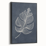 Mid Century Modern Art - Minimalist Geometric Leaf Decor on Dark Blue