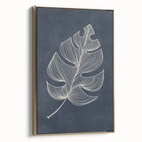 Mid Century Modern Art - Minimalist Geometric Leaf Decor on Dark Blue