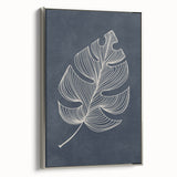Mid Century Modern Art - Minimalist Geometric Leaf Decor on Dark Blue
