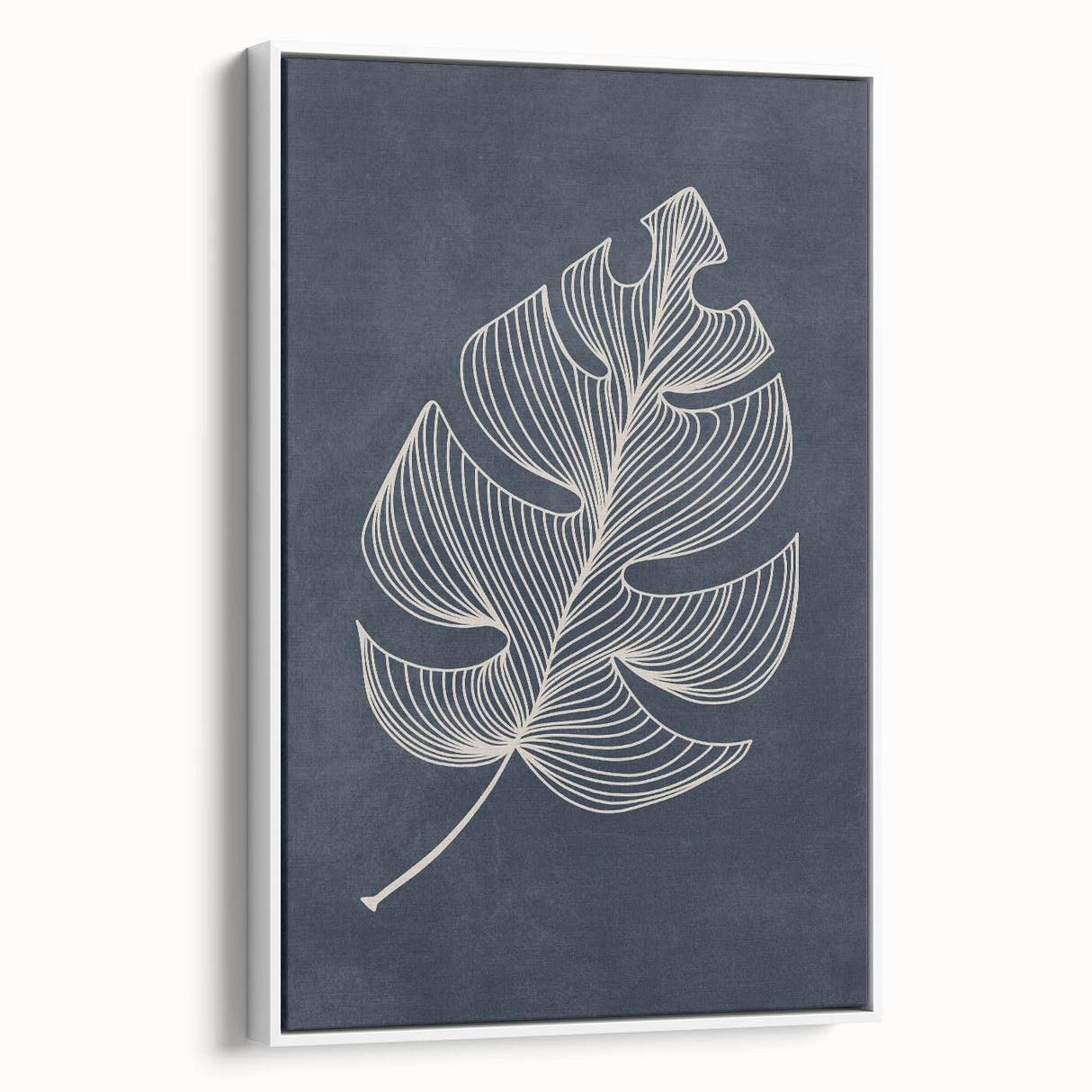 Mid Century Modern Art - Minimalist Geometric Leaf Decor on Dark Blue