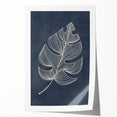 Mid Century Modern Art - Minimalist Geometric Leaf Decor on Dark Blue
