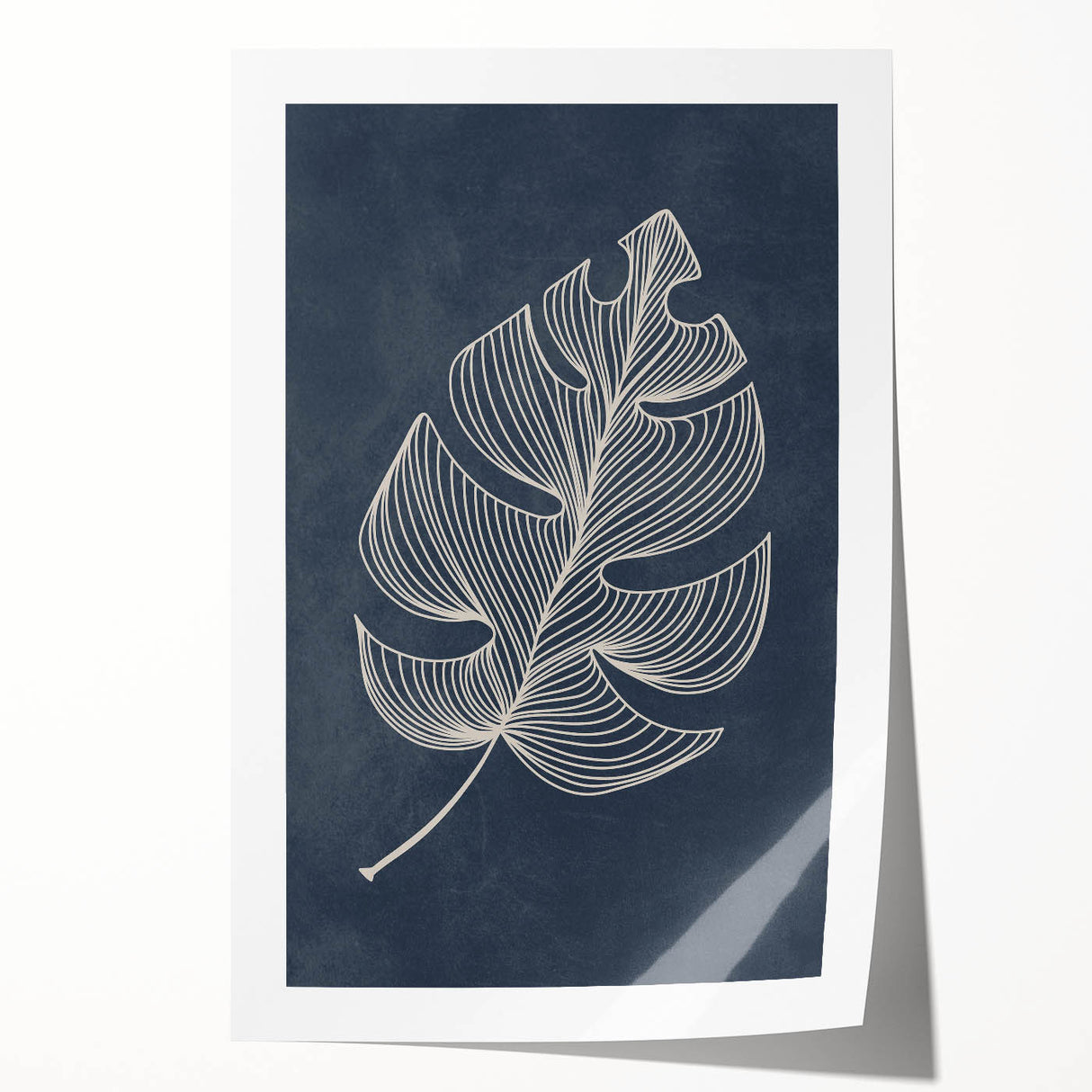 Mid Century Modern Art - Minimalist Geometric Leaf Decor on Dark Blue