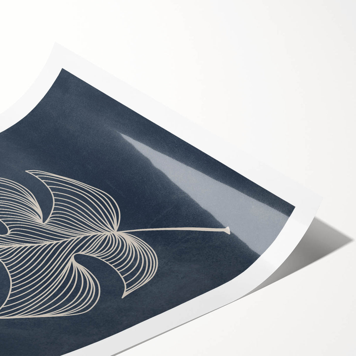 Mid Century Modern Art - Minimalist Geometric Leaf Decor on Dark Blue