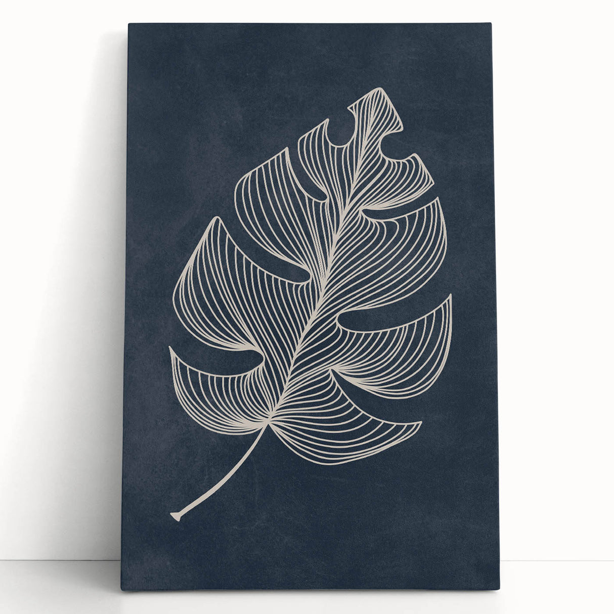 Mid Century Modern Art - Minimalist Geometric Leaf Decor on Dark Blue