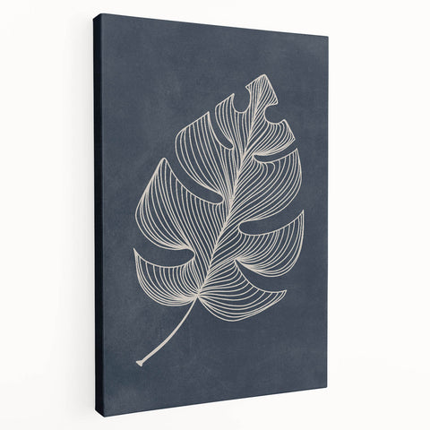 Mid Century Modern Art - Minimalist Geometric Leaf Decor on Dark Blue