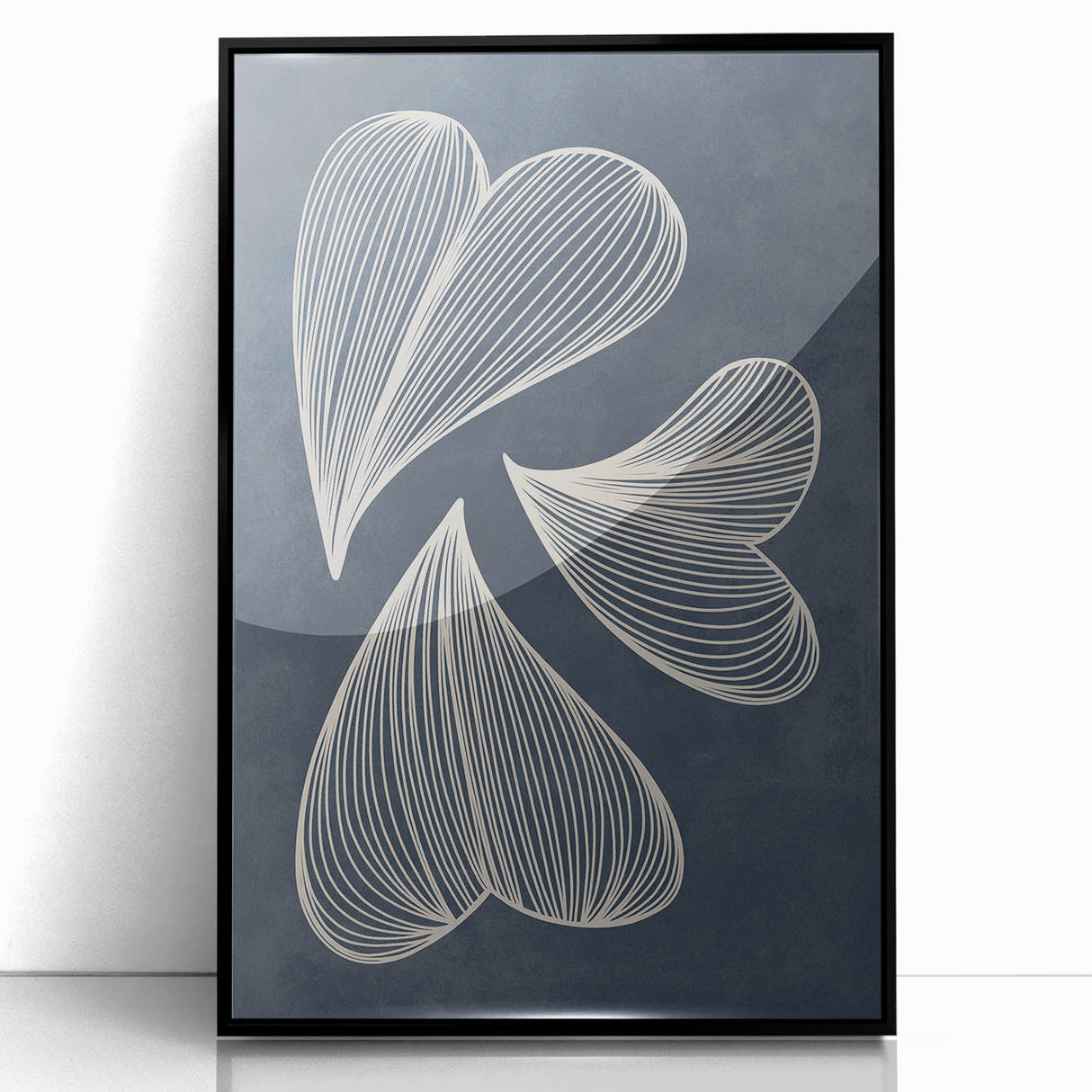 Mid Century Modern Art - Retro Abstract Geometric Leaf Design in Blue