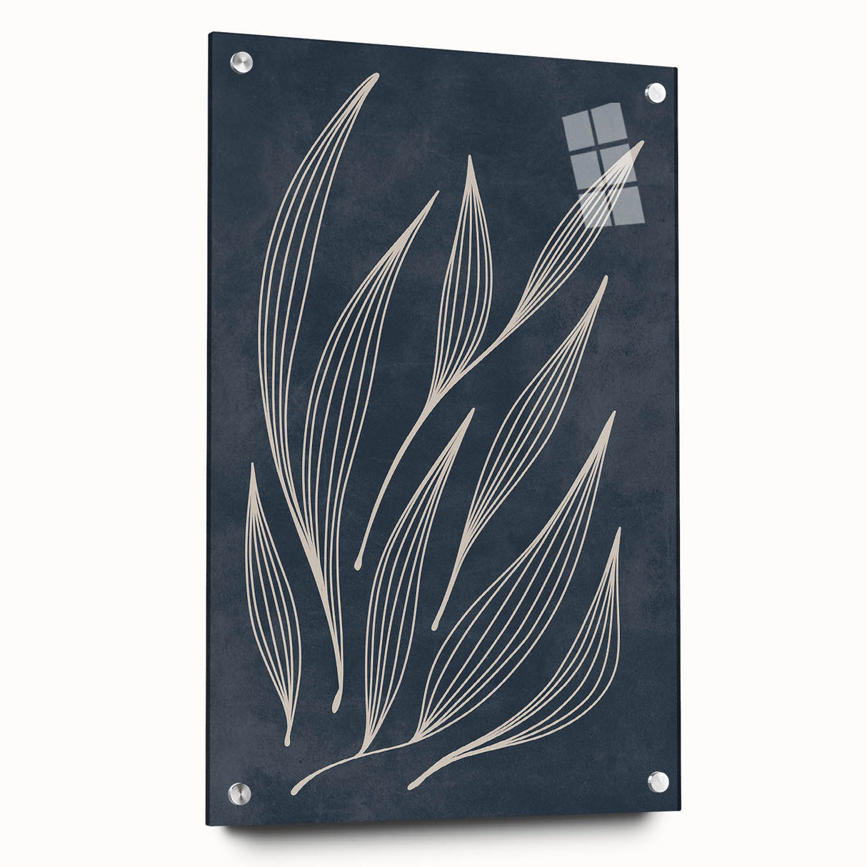 Mid Century Modern Art - Minimalist Abstract Leaf Design in Navy Blue