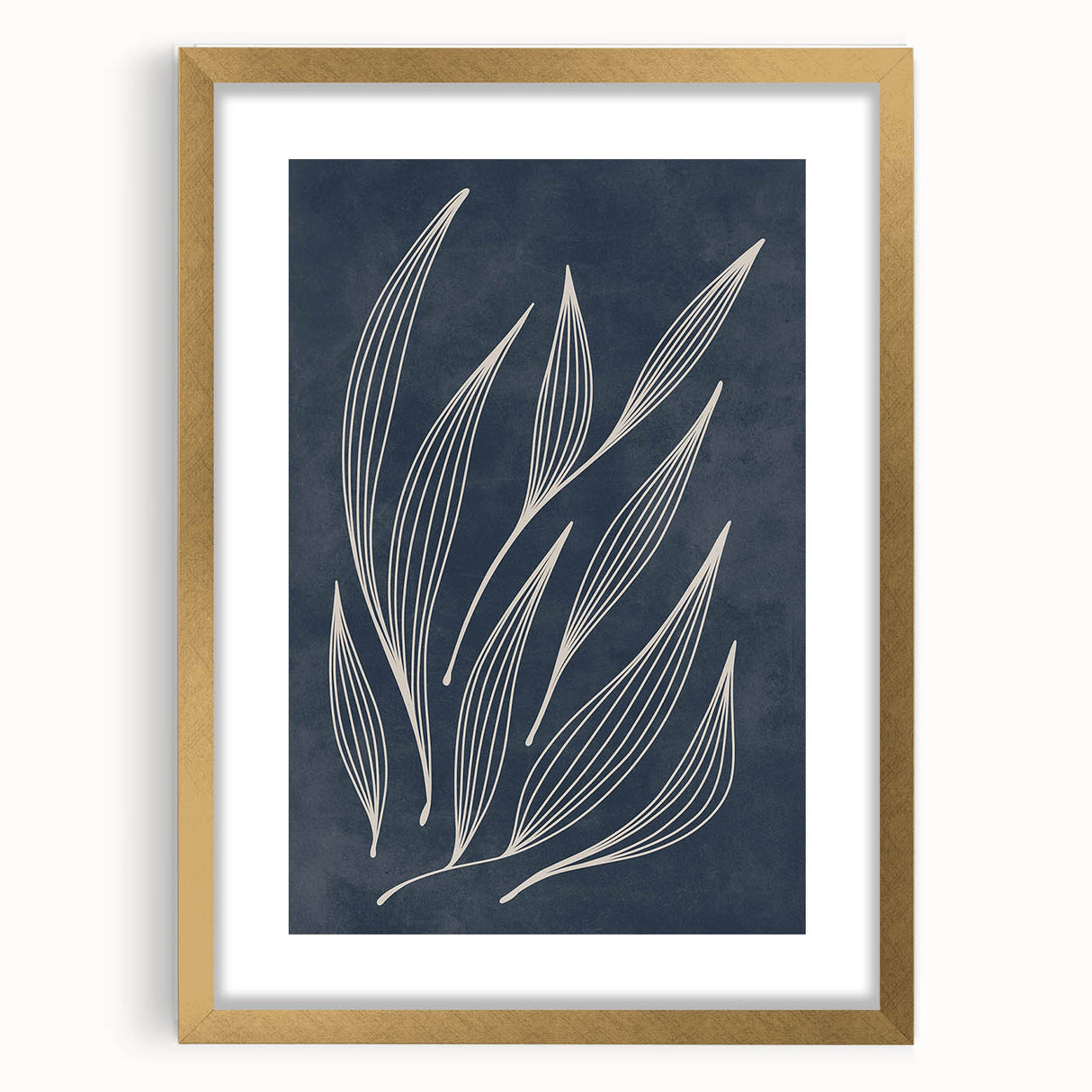 Mid Century Modern Art - Minimalist Abstract Leaf Design in Navy Blue
