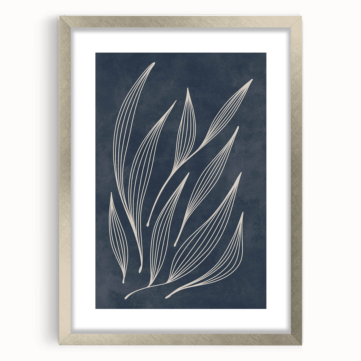 Mid Century Modern Art - Minimalist Abstract Leaf Design in Navy Blue