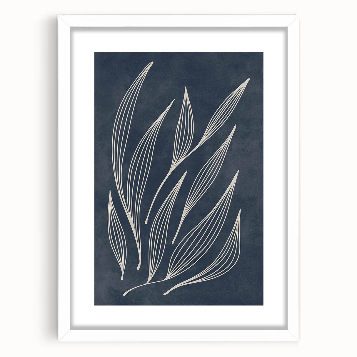 Mid Century Modern Art - Minimalist Abstract Leaf Design in Navy Blue