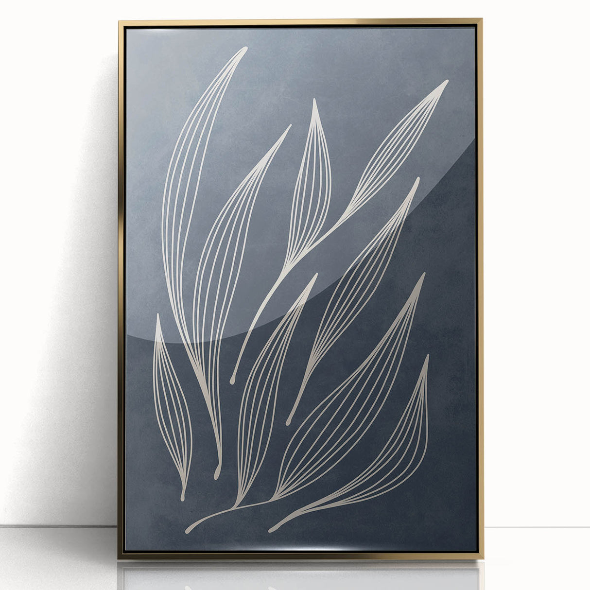 Mid Century Modern Art - Minimalist Abstract Leaf Design in Navy Blue